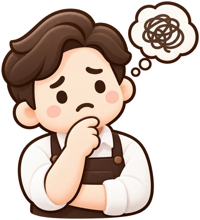 머릿속이 복잡해 고민하는 카페 사장님